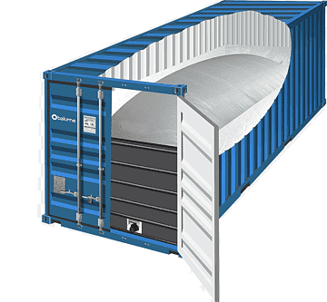 Flexitank fitted inside a 20ft shipping container - cutaway view